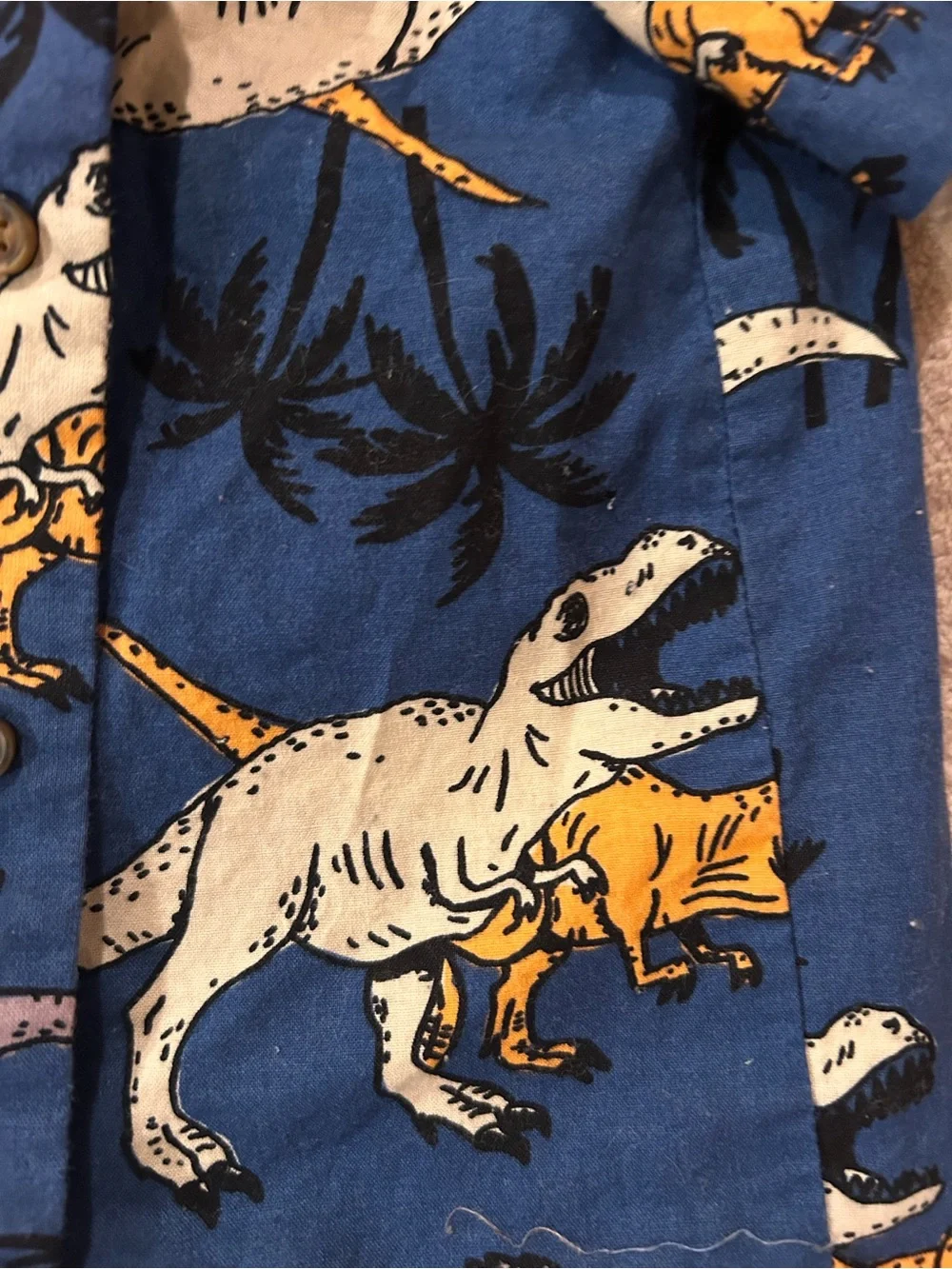 Carter's Navy Blue Short-Sleeve Button-Up Shirt with Multi-Color Dino Print
